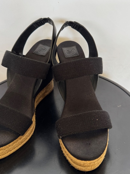 Tory Burch Canvas Wedge Espadrille Leather Strap Size 9.5 Black main image 10